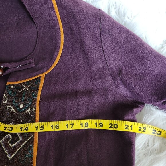 Asian Art to Wear Woven Jacket Women's Large Embroidery Purple Wooden Button - Picture 7 of 12